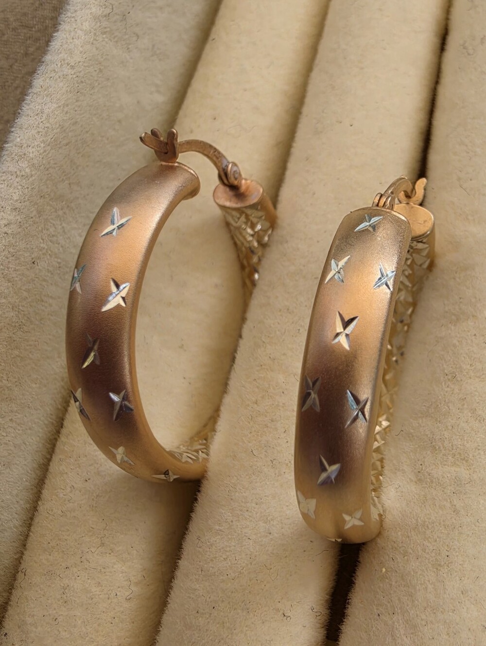 925 Sterling Silver Rose Gold Tone Diamond-Cut Hoop Earrings • 5.14g